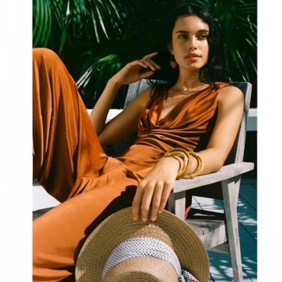 Maeve Nwt Cowneck Enchantment Jumpsuit In Copper Rust Orange Size Xs